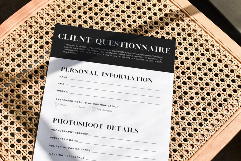 Photography Client Questionnaire Template | Canva Booking Form | Client ...