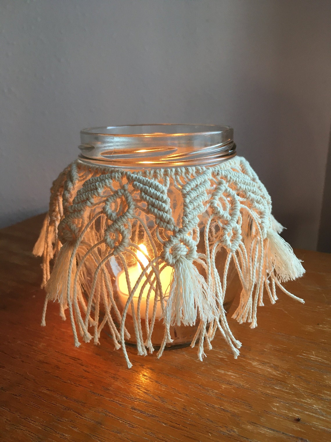 Macrame Jar Wrap// Macrame Candle Holder Macrame Vase Etsy