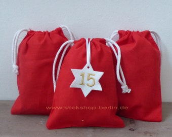 Adventskalender Säckchen - rot - 15x20 cm - Set - 12 oder 24 Stück - ohne Deko/Zahlen