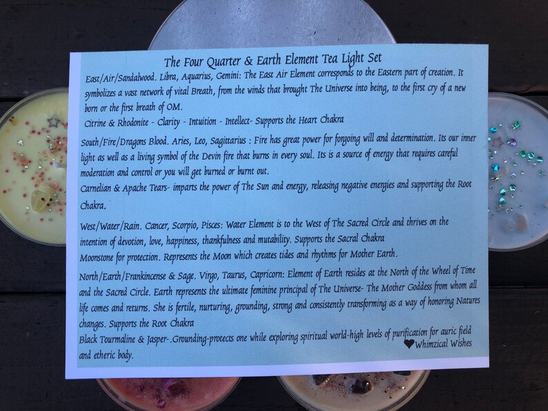 4 Quarter Earth Element Soy Maxi Tea Light set and description card