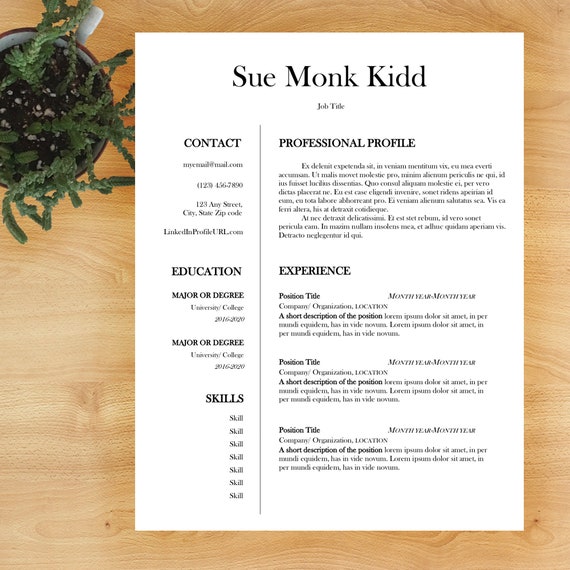 Digital Resume Template Professional Modern Simple Resume Etsy India