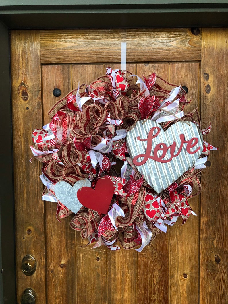 Rustic Front Door Wreath Hearts Of Love Valentine Front Door Etsy
