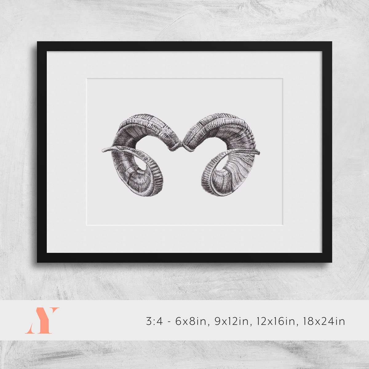 Ram Horns Drawing, Downloadable File for Digital Print - Etsy