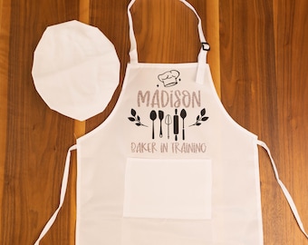 Personalized Baker in Training Apron, Personalized Kids Apron and Hat Set, Children's Apron, Customized Baker in Training Kids Apron, Baking