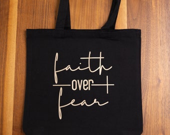 Geloof over angst canvas tote tas, geloof over angst tas, geloof over angst tote, christelijke tote tas, cadeau voor christelijke vrouwen, geloof over angst tote