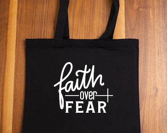 Torba z płótna Faith Over Fear, Torba Faith Over Fear, Torba Faith Over Fear, Torba Christian Tote, Prezent dla kobiet chrześcijańskich, Torba Faith Over Fear