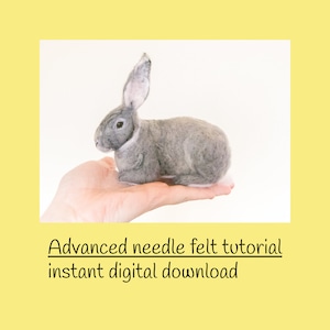 Needle felted advanced tutorial grey rabbit full sculpture