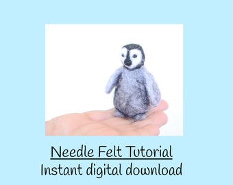 Descarga digital del tutorial para principiantes de pingüinos de fieltro con aguja