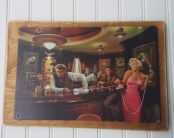 Vintage Nostalgic Metal Sign / Java Dreams with James Dean Marilyn Monroe Elvis Presley and Humphrey Bogart / 12"x 8" sign / Man Cave / Bar