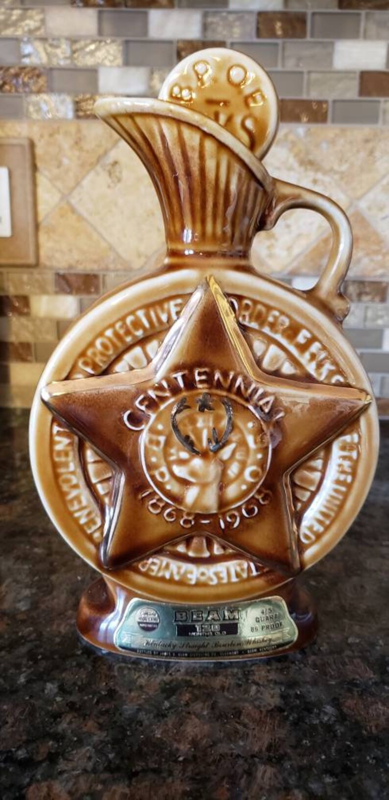 JIM BEAM Collectible Decanter/ Elks Lodge Centennial Whiskey Bottle