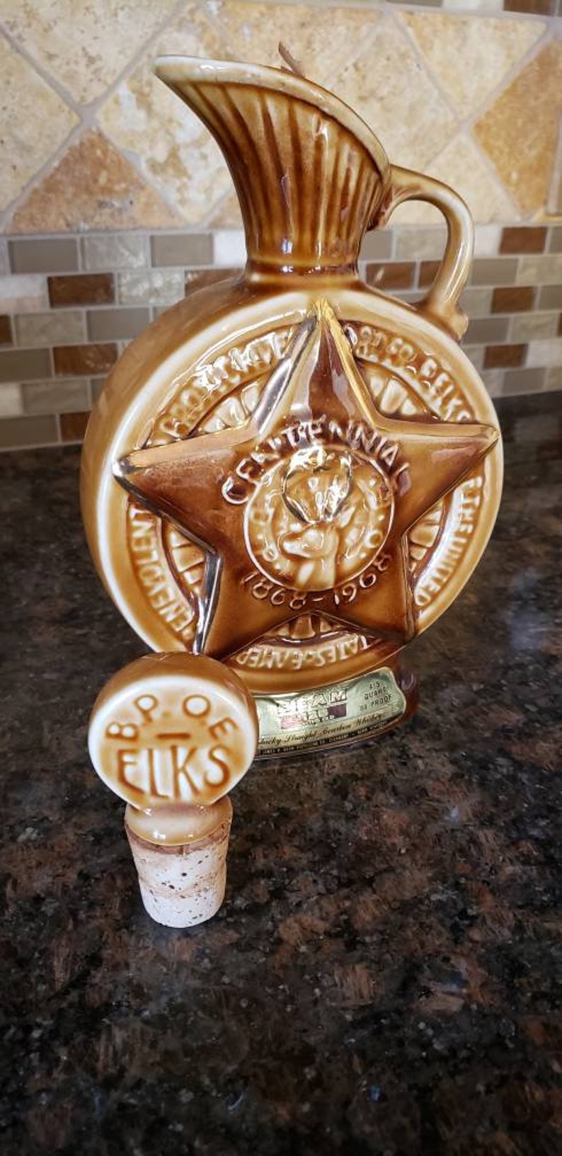 JIM BEAM Collectible Decanter/ Elks Lodge Centennial Whiskey Bottle / Collectible BPOE Elks