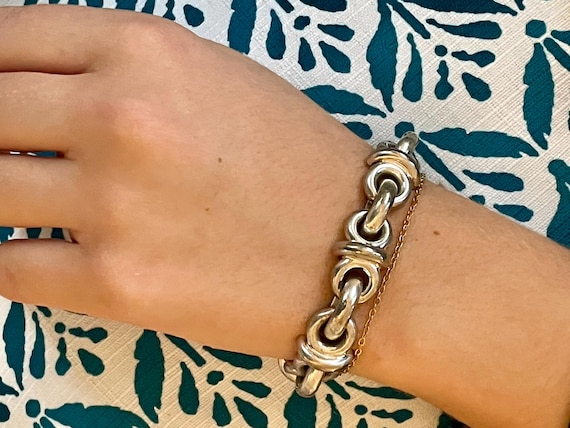 Italy Sterling Silver Chunky Double Loop Link Bra… - image 1