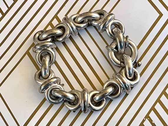Italy Sterling Silver Chunky Double Loop Link Bra… - image 7