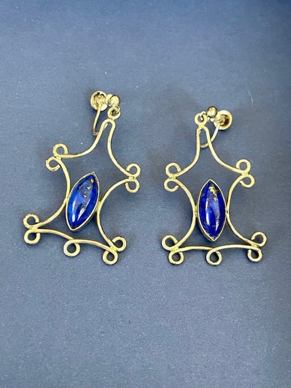 Vintage Lapis Silver Dangle Earrings with Screw b… - image 9
