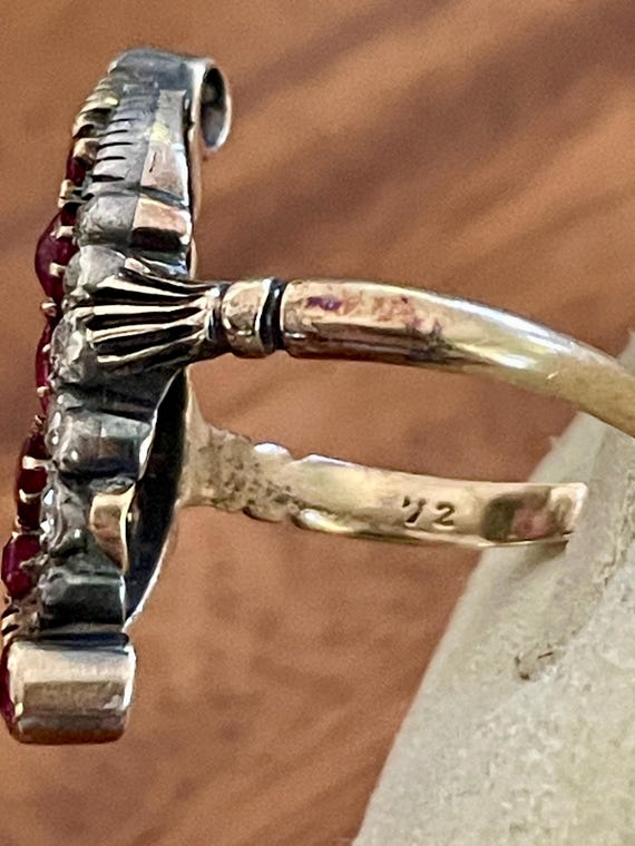 Victorian 18K Diamond and Ruby Navette Ring - Ant… - image 6