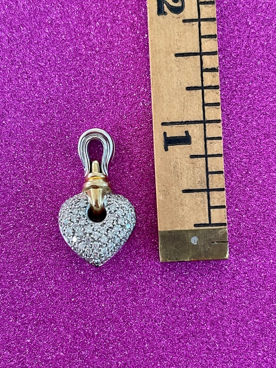 18K White and Yellow Gold Pave Diamond Heart Pend… - image 10