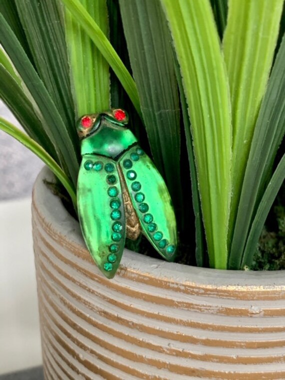 Vintage Czechoslovakian Green Cicada Pin