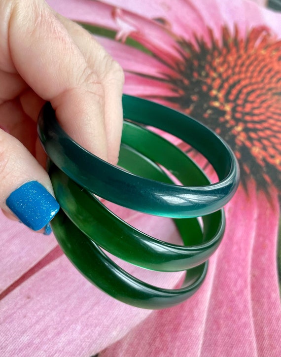 Vintage Green Plastic Bangle Bracelets - Lot of 3 - image 1