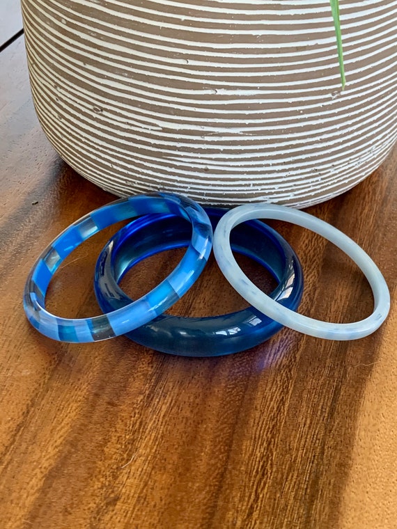 Vintage Blue Plastic Bangles - Lot of 3 - image 1