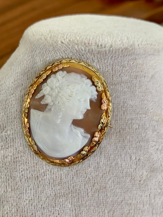 10K Shell Cameo Gold Brooch - image 2