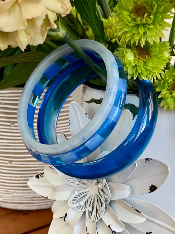 Vintage Blue Plastic Bangles - Lot of 3 - image 2