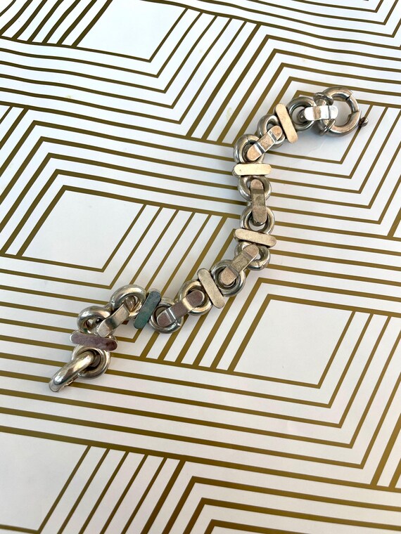 Italy Sterling Silver Chunky Double Loop Link Bra… - image 9
