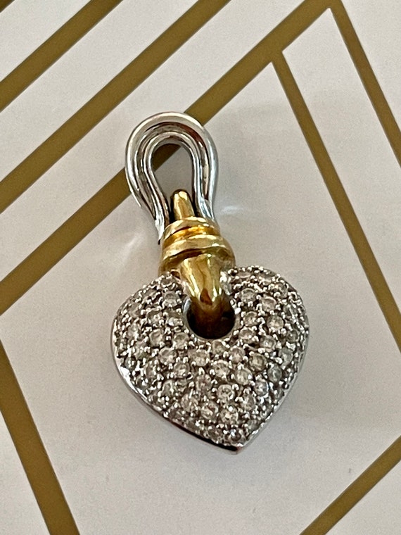 18K White and Yellow Gold Pave Diamond Heart Pend… - image 4