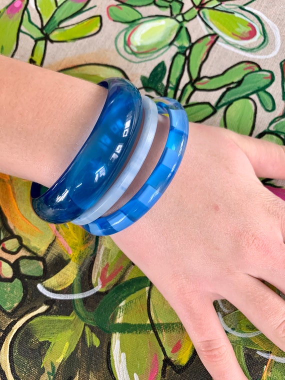 Vintage Blue Plastic Bangles - Lot of 3 - image 7