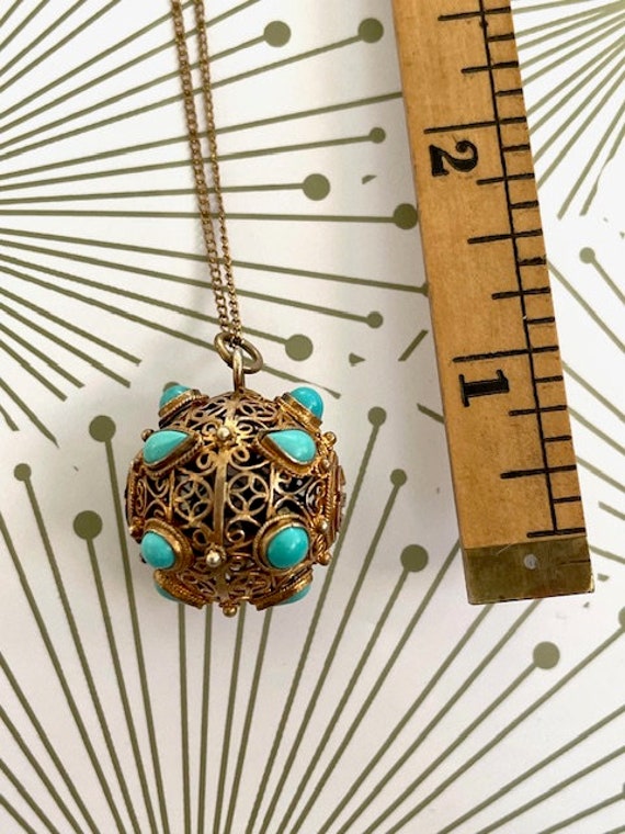 Chinese Vermeil Filigree Orb Pendant and Chain - … - image 3