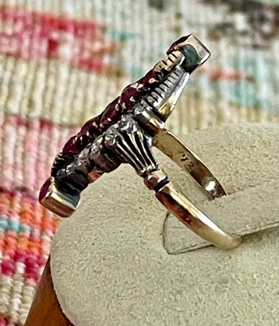 Victorian 18K Diamond and Ruby Navette Ring - Ant… - image 5