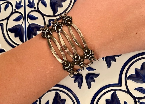 Taxco Mexico 3-Row Sterling Cuff Bracelet - Stamped - Vintage
