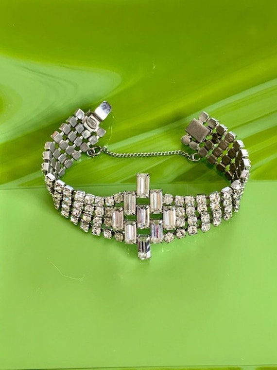 Vintage Weiss Baguette and Round Rhinestone brace… - image 3
