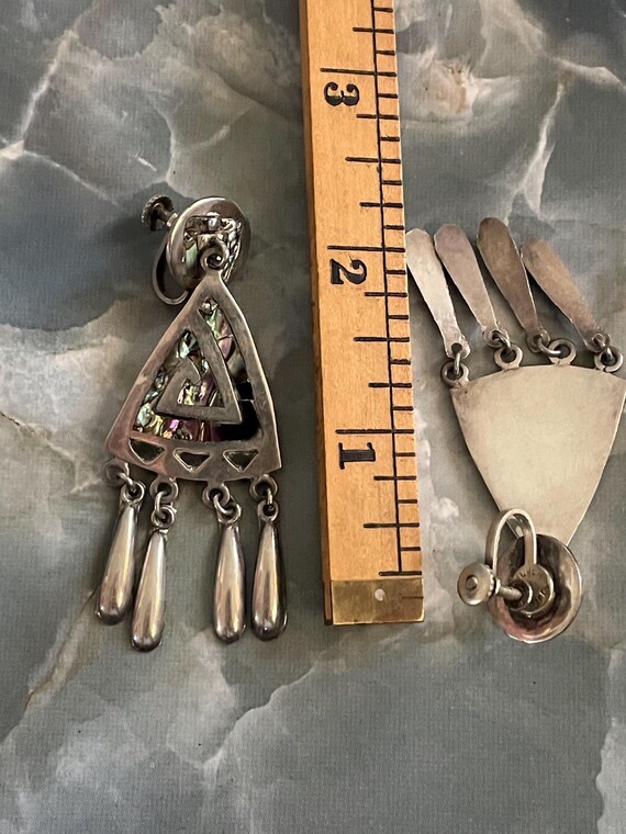 Mexico Silver Abalone Dangle/Drop Screw back Earr… - image 8