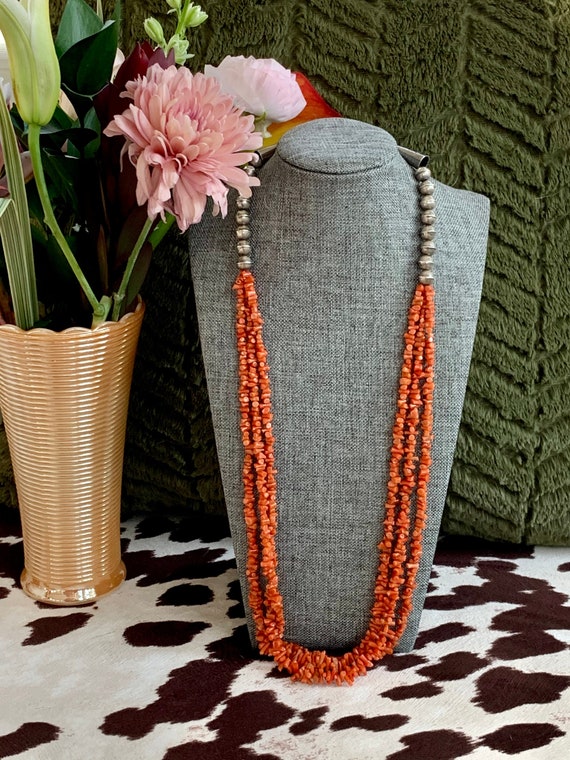 Salmon Branch Coral Triple Strand Necklace with Ol