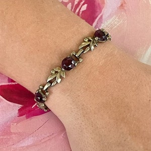 Sterling Leaf Motif Gold Tone Bracelet with Purple Rhinestones - Vintage