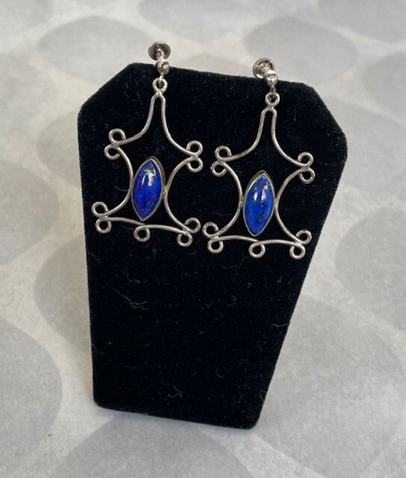 Vintage Lapis Silver Dangle Earrings with Screw b… - image 1
