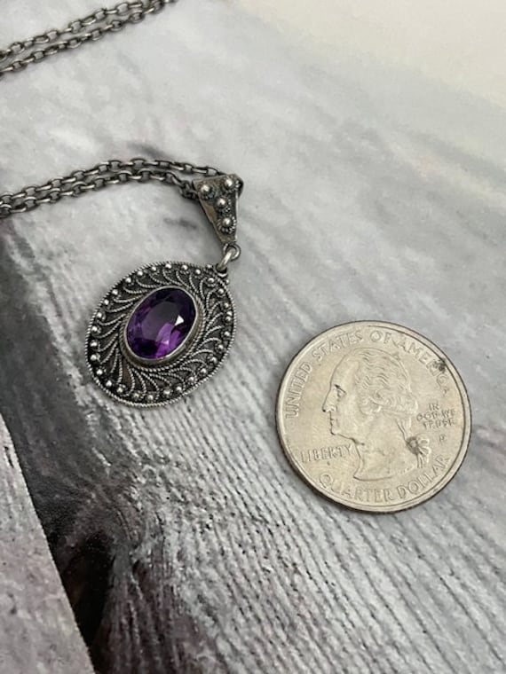 Vintage Amethyst and Sterling Pendant and Chain - image 7