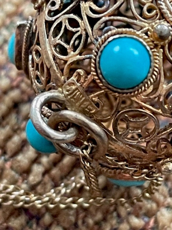 Chinese Vermeil Filigree Orb Pendant and Chain - … - image 2