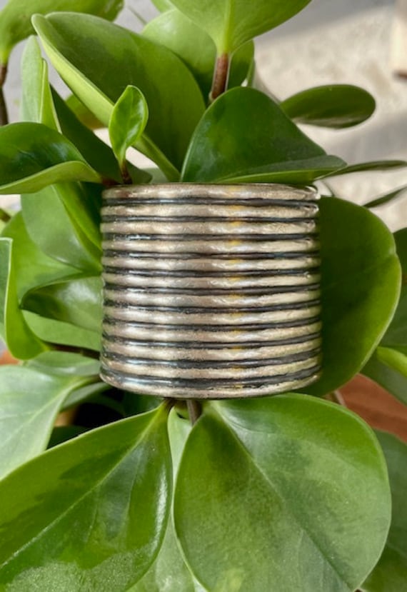 Vintage Mexico Sterling Silver Wide Ribbed Cuff Br