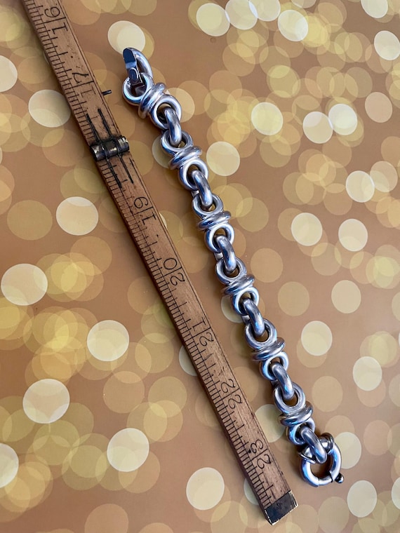 Italy Sterling Silver Chunky Double Loop Link Bra… - image 5