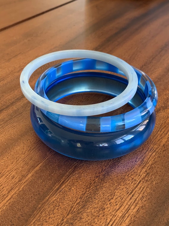 Vintage Blue Plastic Bangles - Lot of 3 - image 6