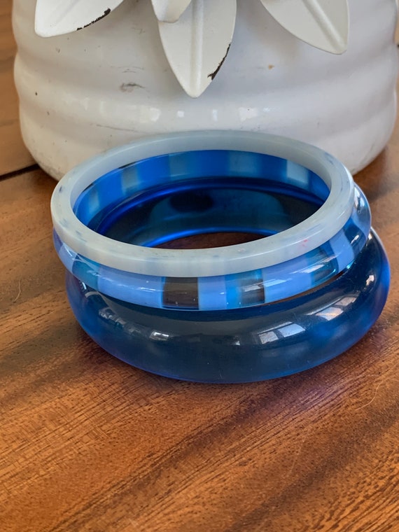 Vintage Blue Plastic Bangles - Lot of 3 - image 5