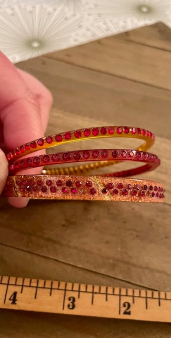 3 - Red, Pink and Gold Celluloid Bangles with Red 