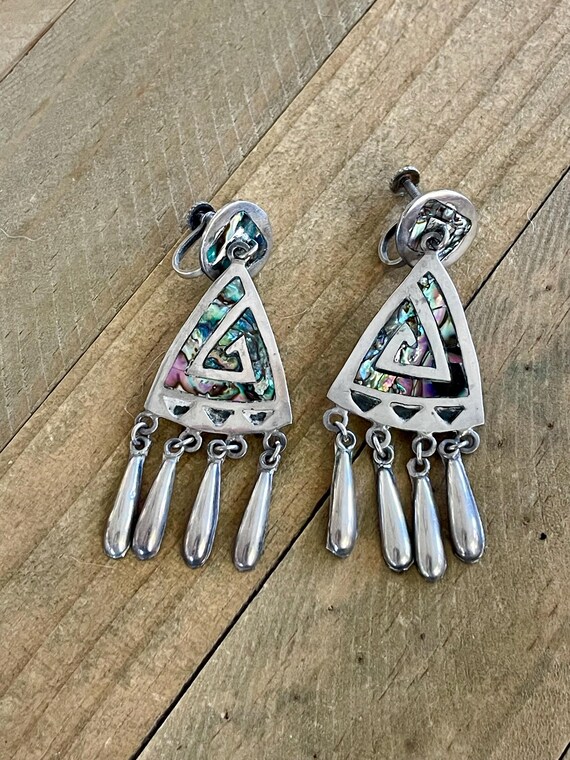 Mexico Silver Abalone Dangle/Drop Screw back Earr… - image 3