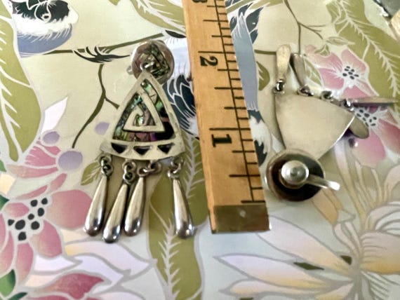 Mexico Silver Abalone Dangle/Drop Screw back Earr… - image 7
