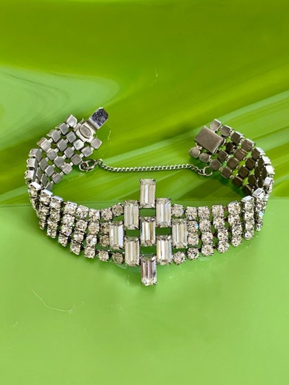 Vintage Weiss Baguette and Round Rhinestone brace… - image 1