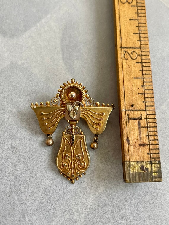 14K Victorian Etruscan Brooch pin - image 8