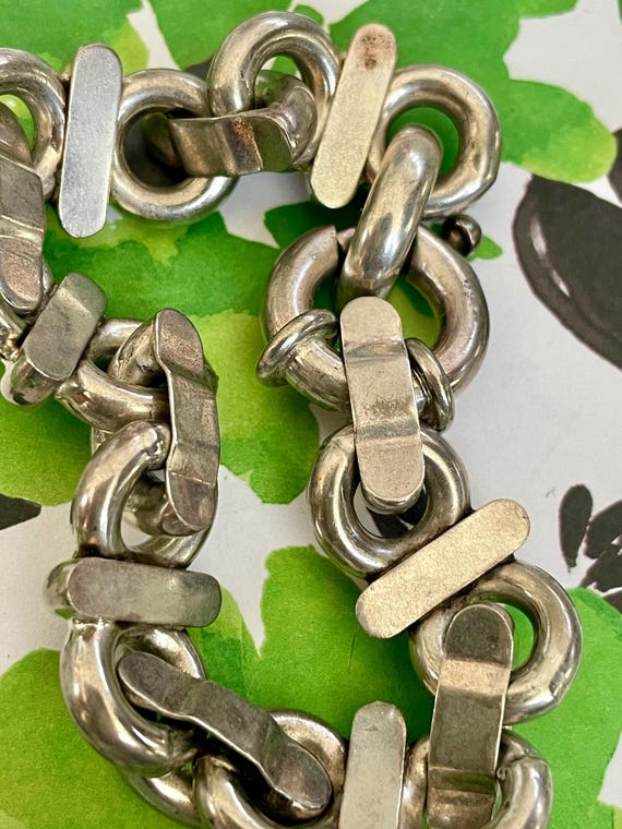 Italy Sterling Silver Chunky Double Loop Link Bra… - image 3