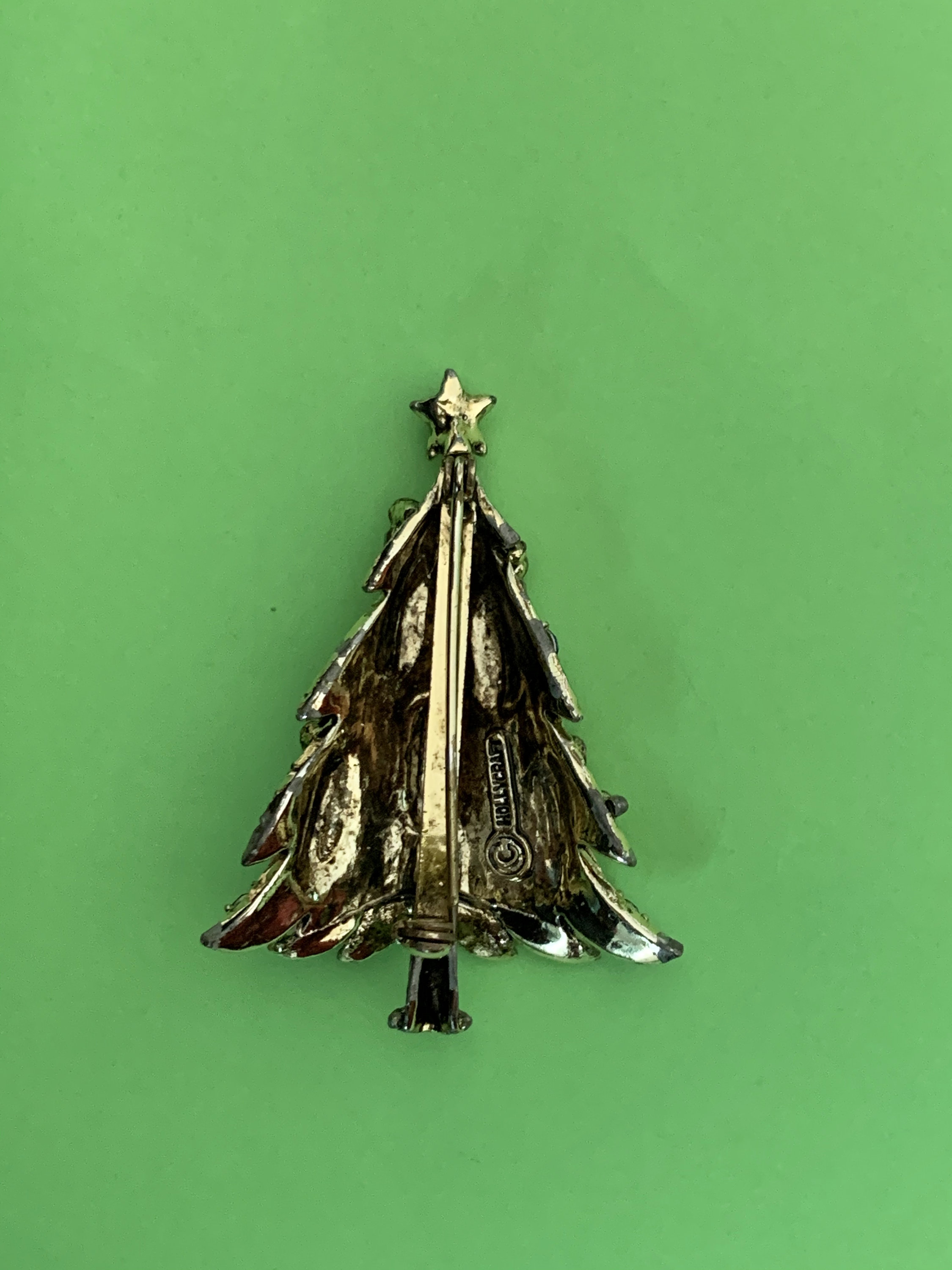 Vintage Holly Craft Christmas Tree Holiday Brooch Pin Etsy