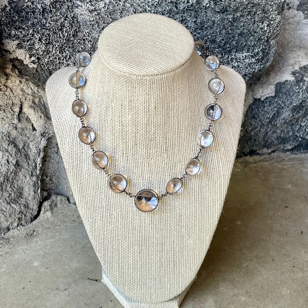 Bassins de lumière Art déco, collier en argent avec cristaux de roche - vintage, antiquité